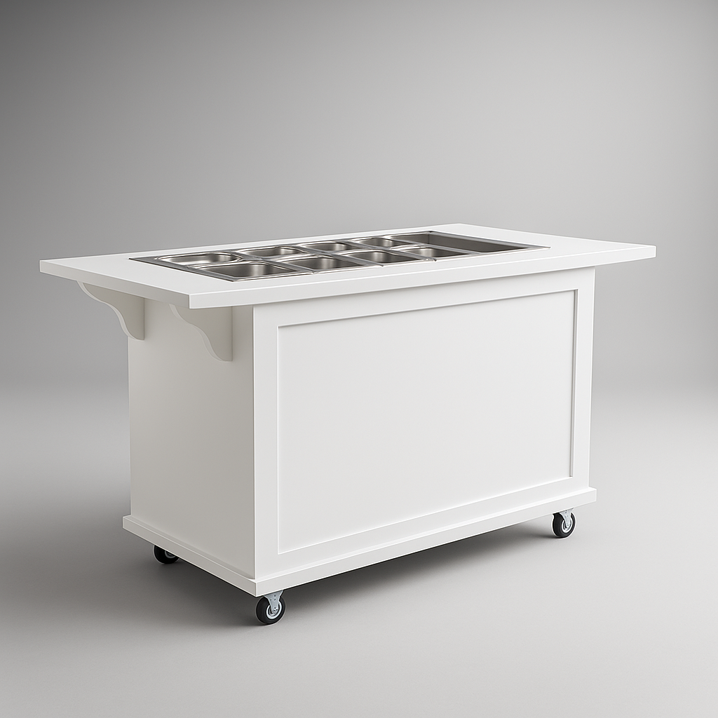 Custom Food Cart with Side Extensions and 9 Insert Cut Outs